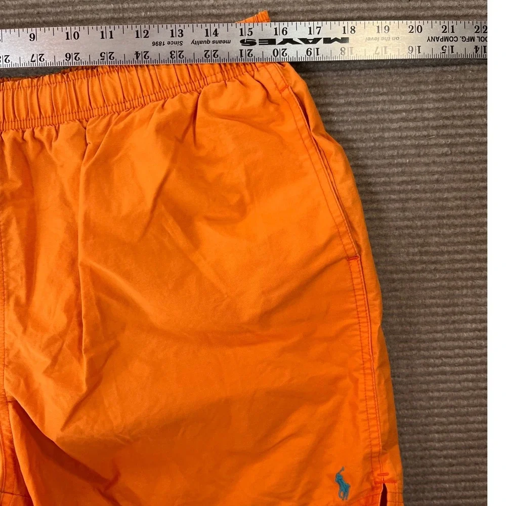 Y2K Polo Sport Ralph Lauren Mens Orange Swim Trunks Mesh Lined Size L VINTAGE